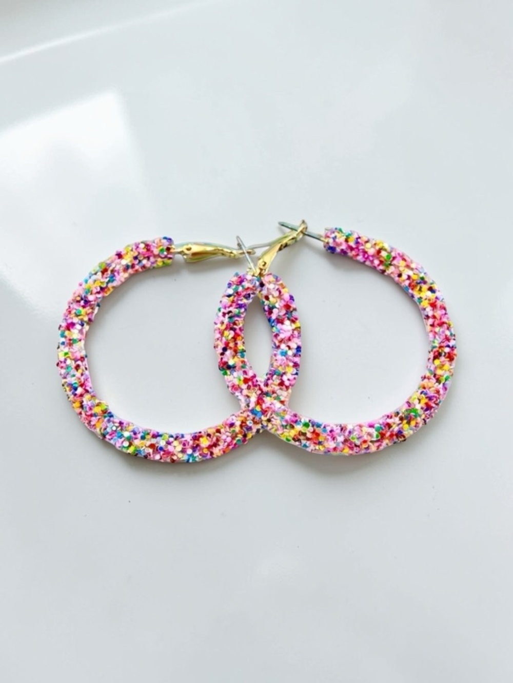 Confetti Glitter Gold Hoop Earrings Multi Color Nwt